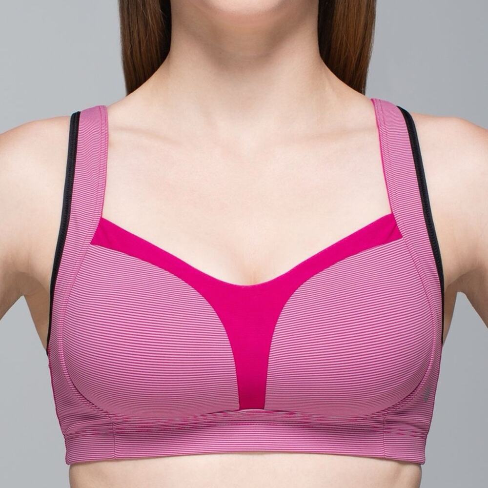 Lululemon Ta Ta Tamer II Sports Bra Wee Stripe Jewelled Magenta Size 34DD